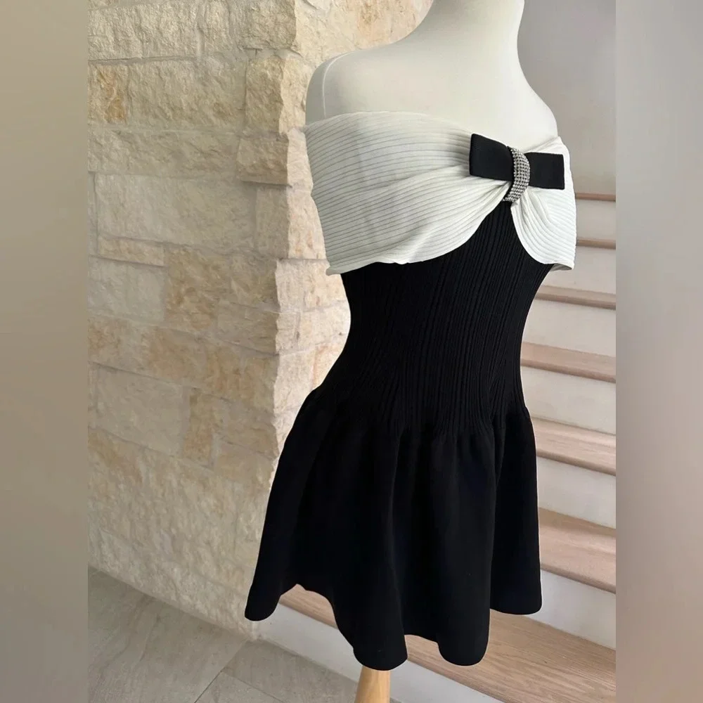 Self Portrait Black Knit Bow Mini Dress - Picture 10 of 10